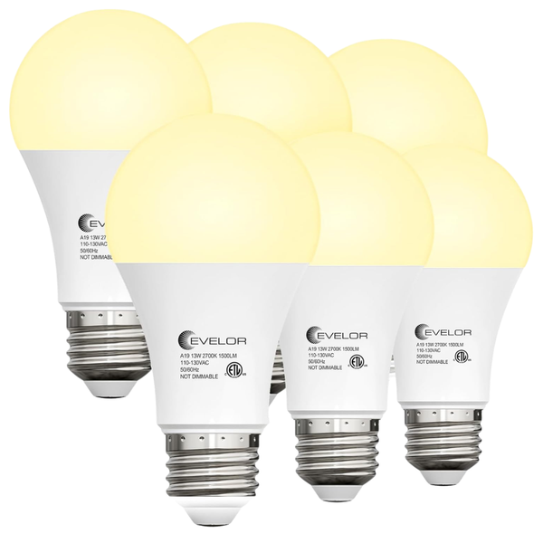 6-Pack 100W A19 5000K Non-Dimmable LED Light Bulbs