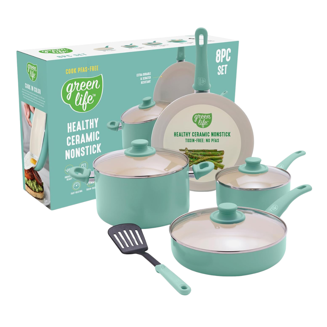 8-Piece GreenLife Nonstick Ceramic Pots & Pans Cookware Set