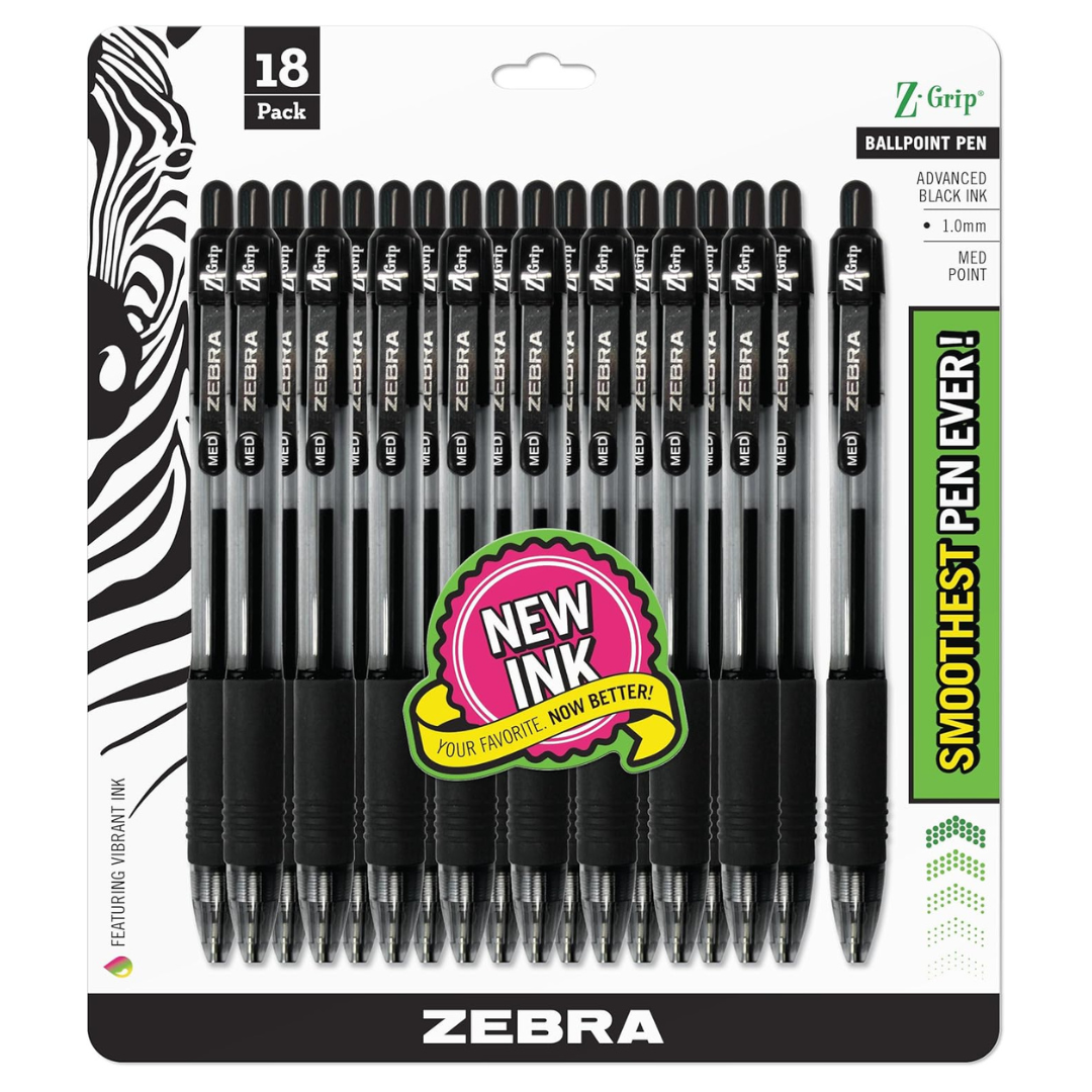 108-Count (6 X 18ct) Zebra Pen Z-Grip Retractable 1.0mm Ballpoint Pens (Black)