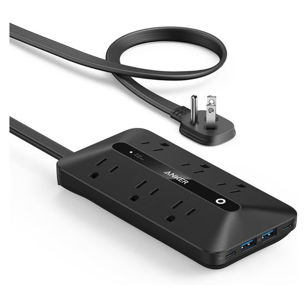 Anker 5-Ft 6-AC Outlet Flat Plug Power Strip W/ 4-USB Ports