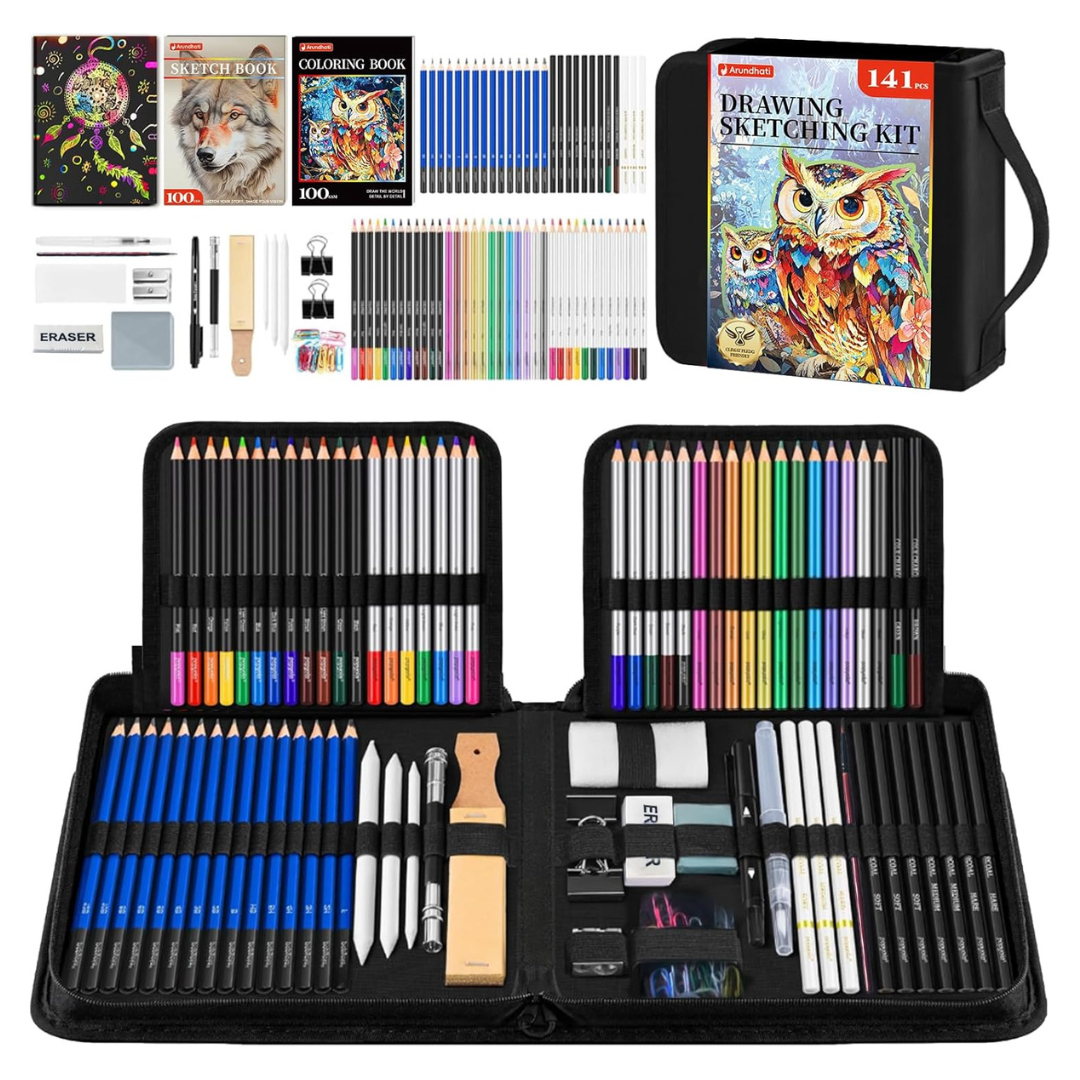 141-Piece Art Supplies Sketching Kit Pro Max Drawing Pencils Set