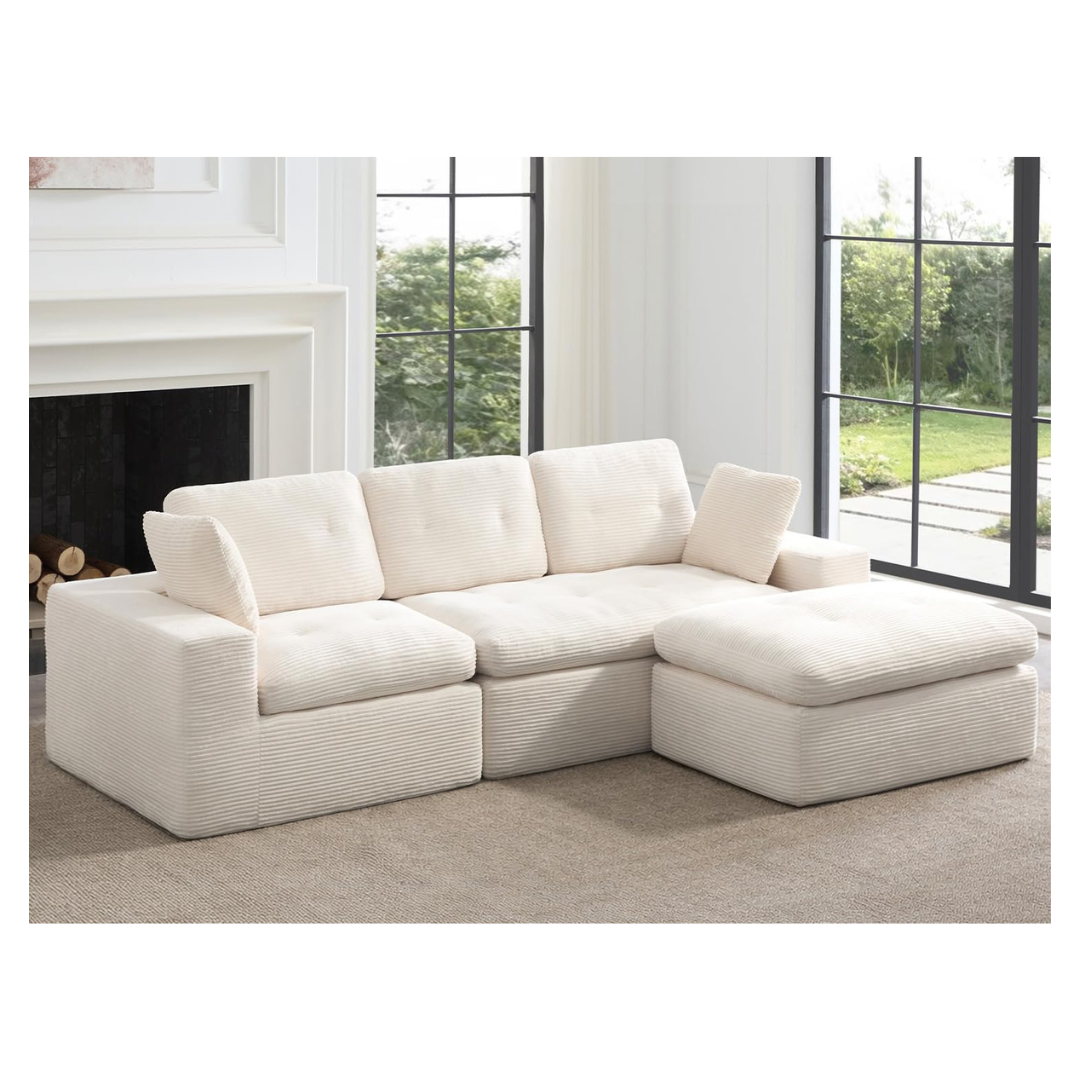 Modern L-Shaped Modular Sectional Couch W/ Ottoman