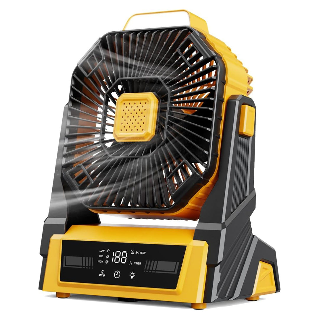 Portable 20000mAh Rechargeable Camping Fan W/ 3 Speeds, Lights & Hook