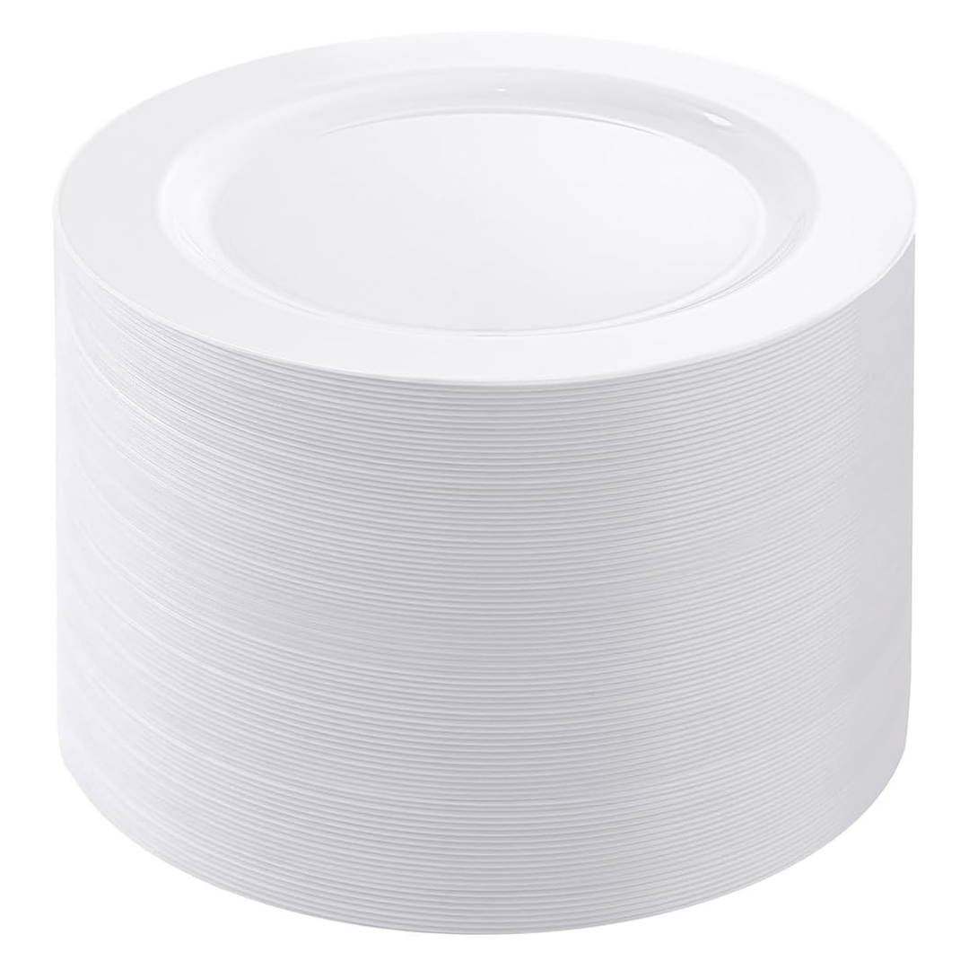 100-Piece 10" White Plastic Heavy Duty Dinner Plates
