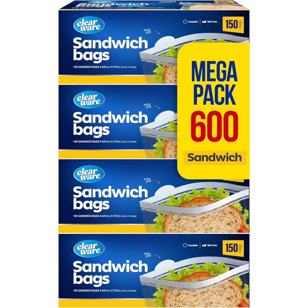 600-Count Clearware Resealable Zipper Top Sandwich Bags