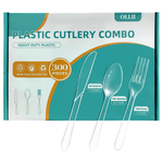 300-Count OLLII Plastic Heavy Duty Disposable Clear Cutlery Set