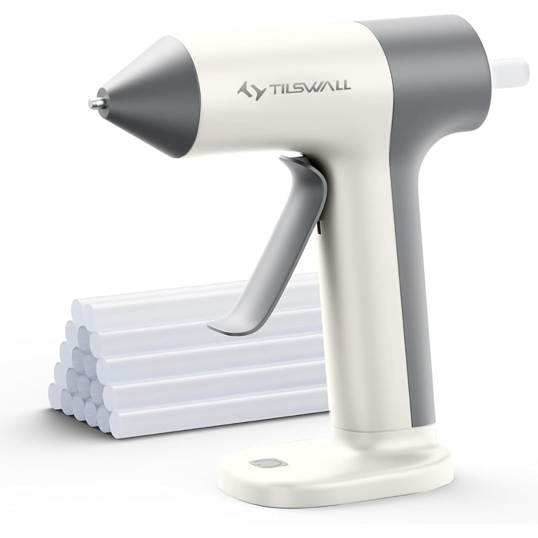 Tilswall Cordless Hot Glue Gun With 20 Premium Glue Sticks (White)