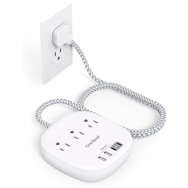 One Beat 5" Ultra Flat 3 Outlets 4 USB Ports Power Strip