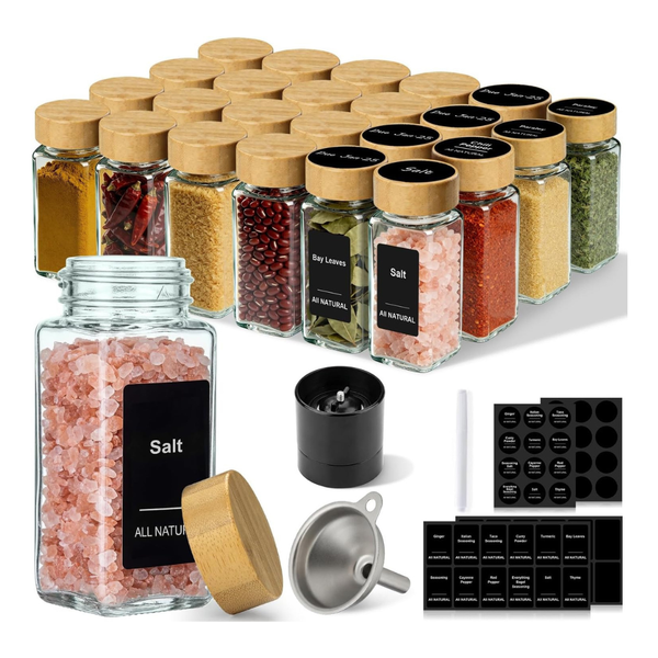 24-Pack Square Glass Spice Jars With Bamboo Lids