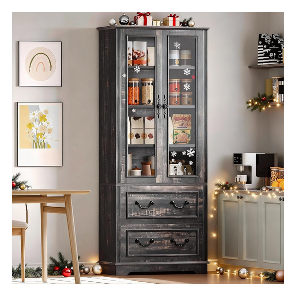 DWVO 76" Freestanding Storage Cabinet With Adjustable Shelves & Drawers
