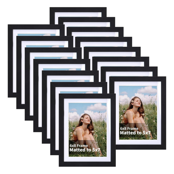 15-Pack Picture Frames With Mat Black Wood