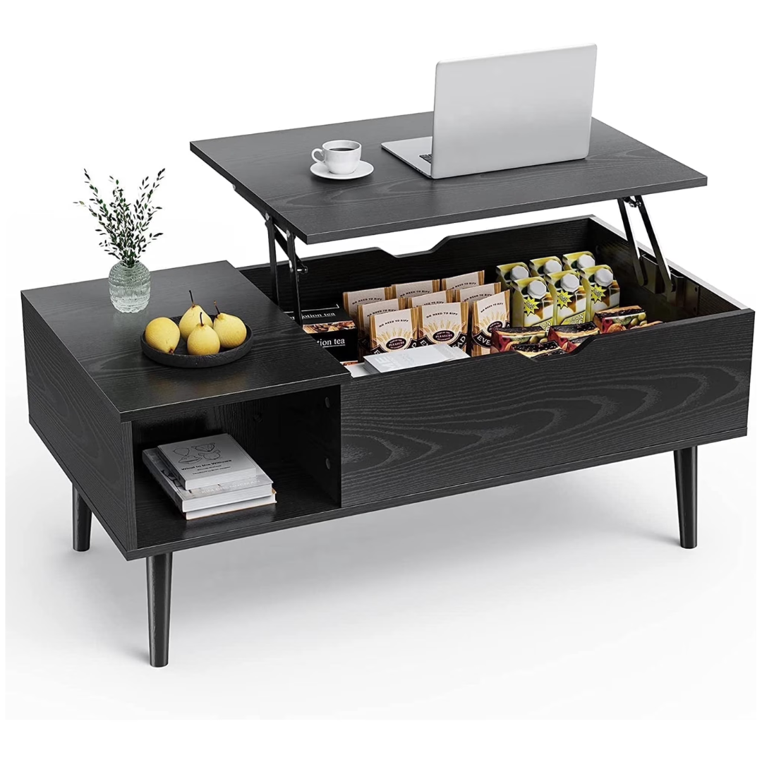Edx Wooden Lift Top Coffee Table With Hidden Compartments & Shelves