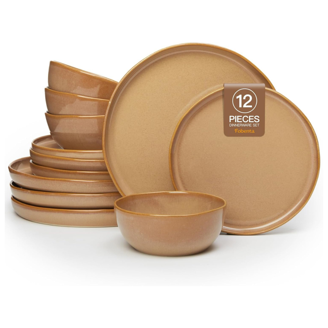 12-Piece Fobenta Ceramic Dinnerware Set, Service For 4
