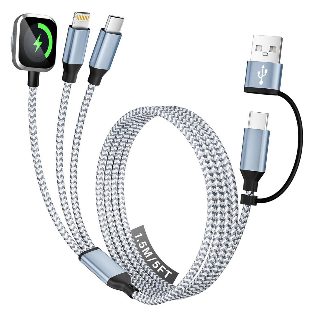 Travel Essentials 3-in-2 Charging Cable W/ Lightning, USB-C & Apple Watch Charger