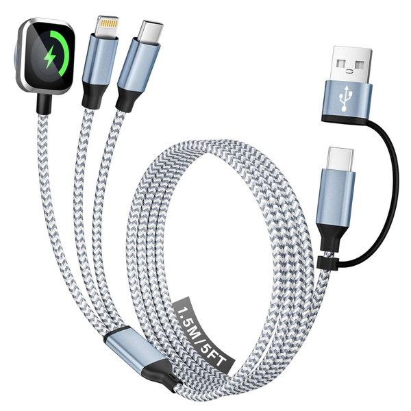 Travel Essentials 3-in-2 Charging Cable W/ Lightning, USB-C & Apple Watch Charger