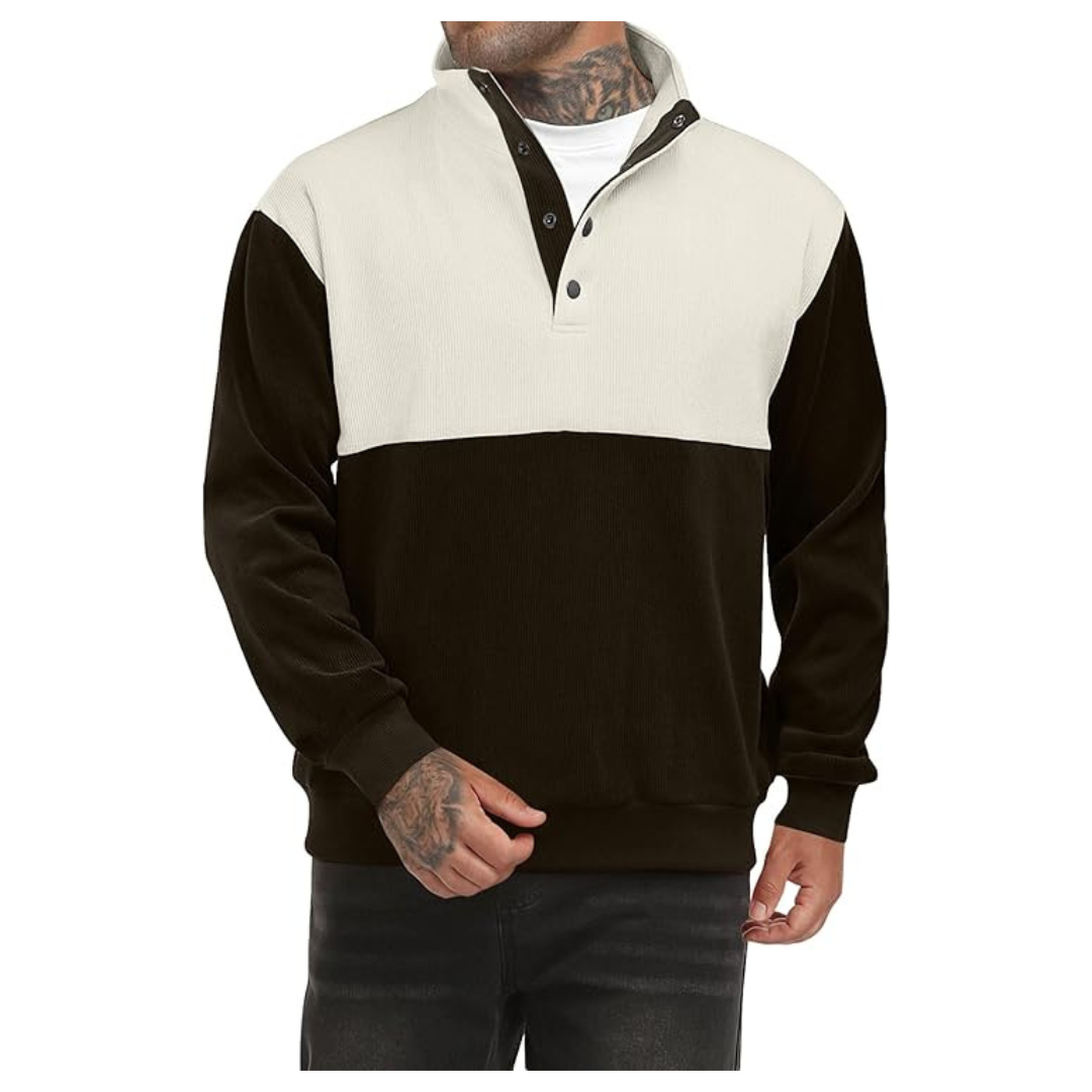 Men's Long Sleeve Corduroy Metal Button Collar Sweatshirt