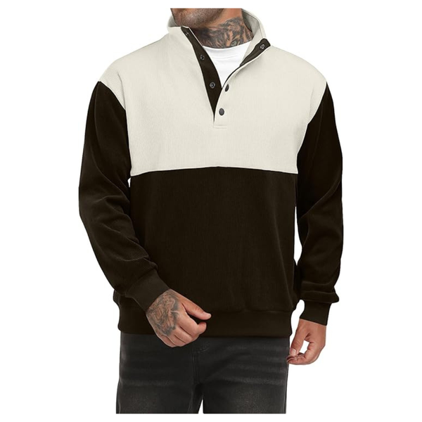 Men's Long Sleeve Corduroy Metal Button Collar Sweatshirt