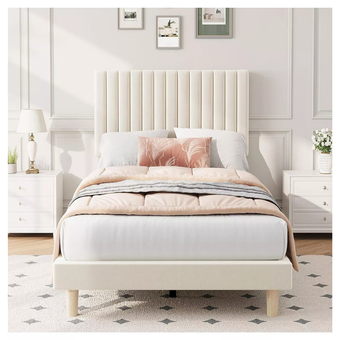 Gaomon Velvet Upholstered Bed Frame With Adjustable Headboard