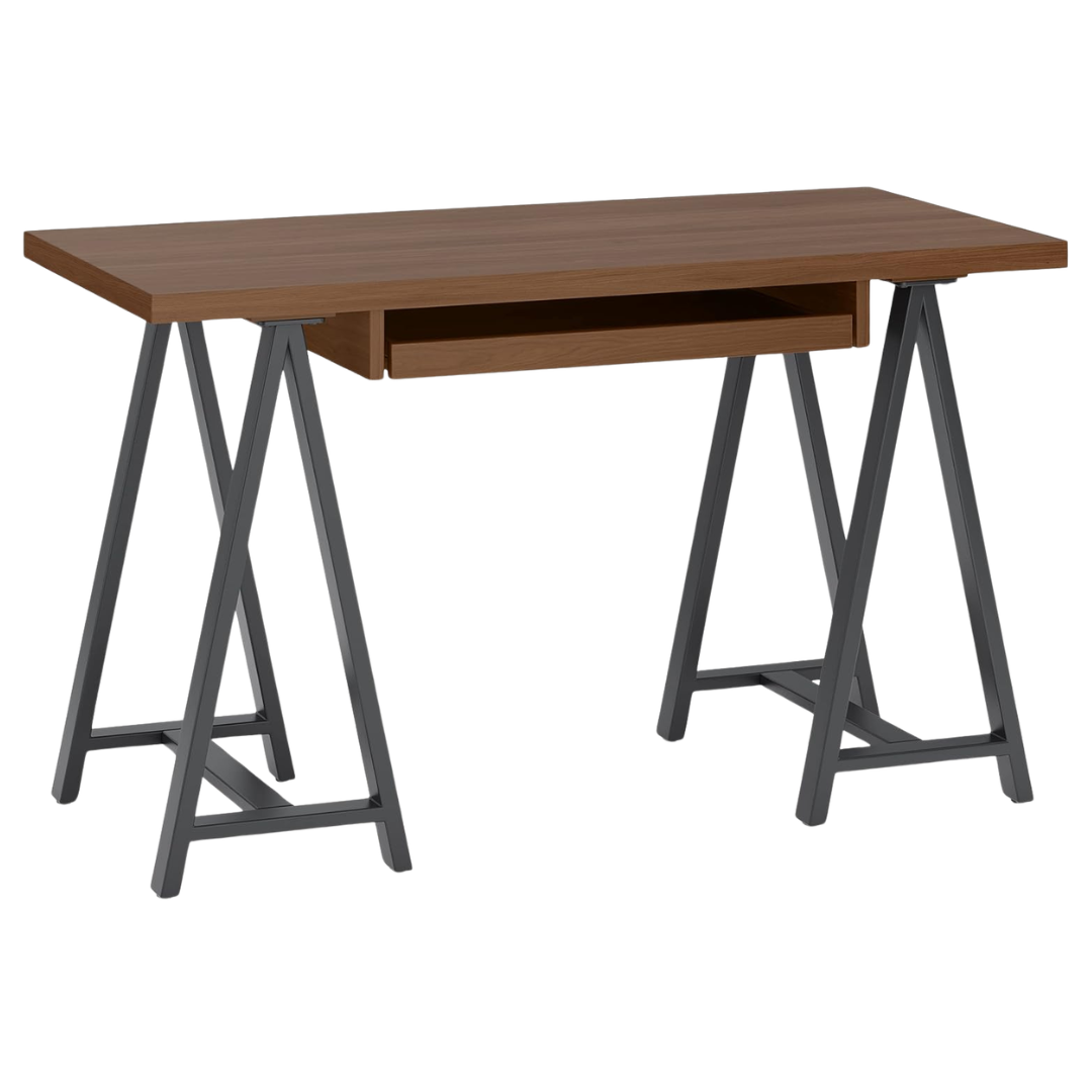 Simpli Home Solid Wood With Walnut Veneer & Metal Leg Desk