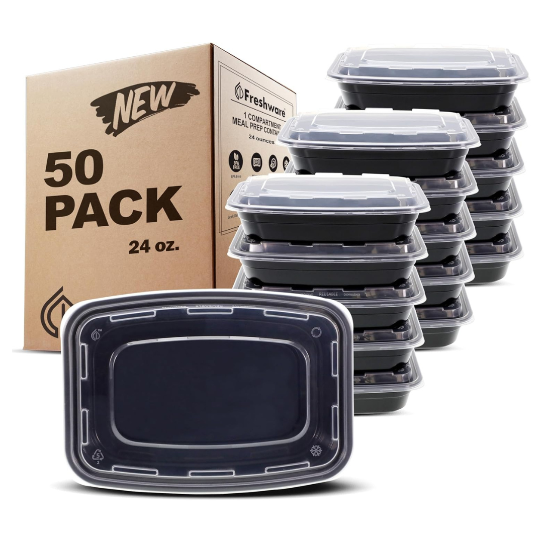 50-Pack 24-Oz Freshware Meal Prep Containers