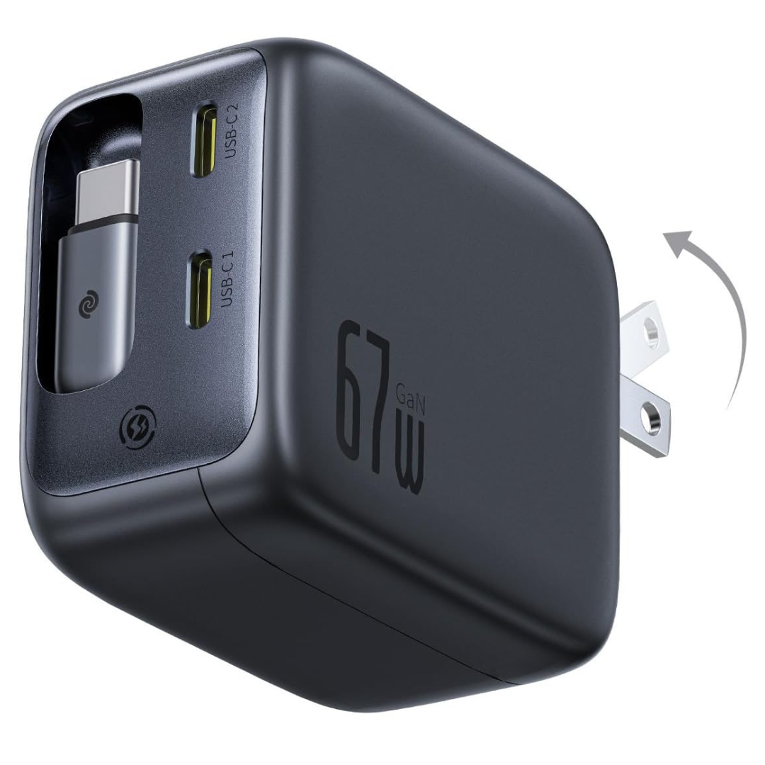67W Baseus Enercore Charger W/ Retractable Cable & 2x USB-C Ports