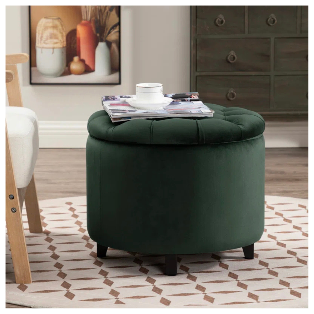 Etta Avenue Briana Velvet Tufted Round Storage Ottoman