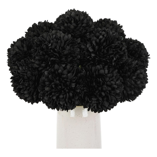 12-Piece Briful 11'' Artificial Black Chrysanthemum Stems With Green Leaves