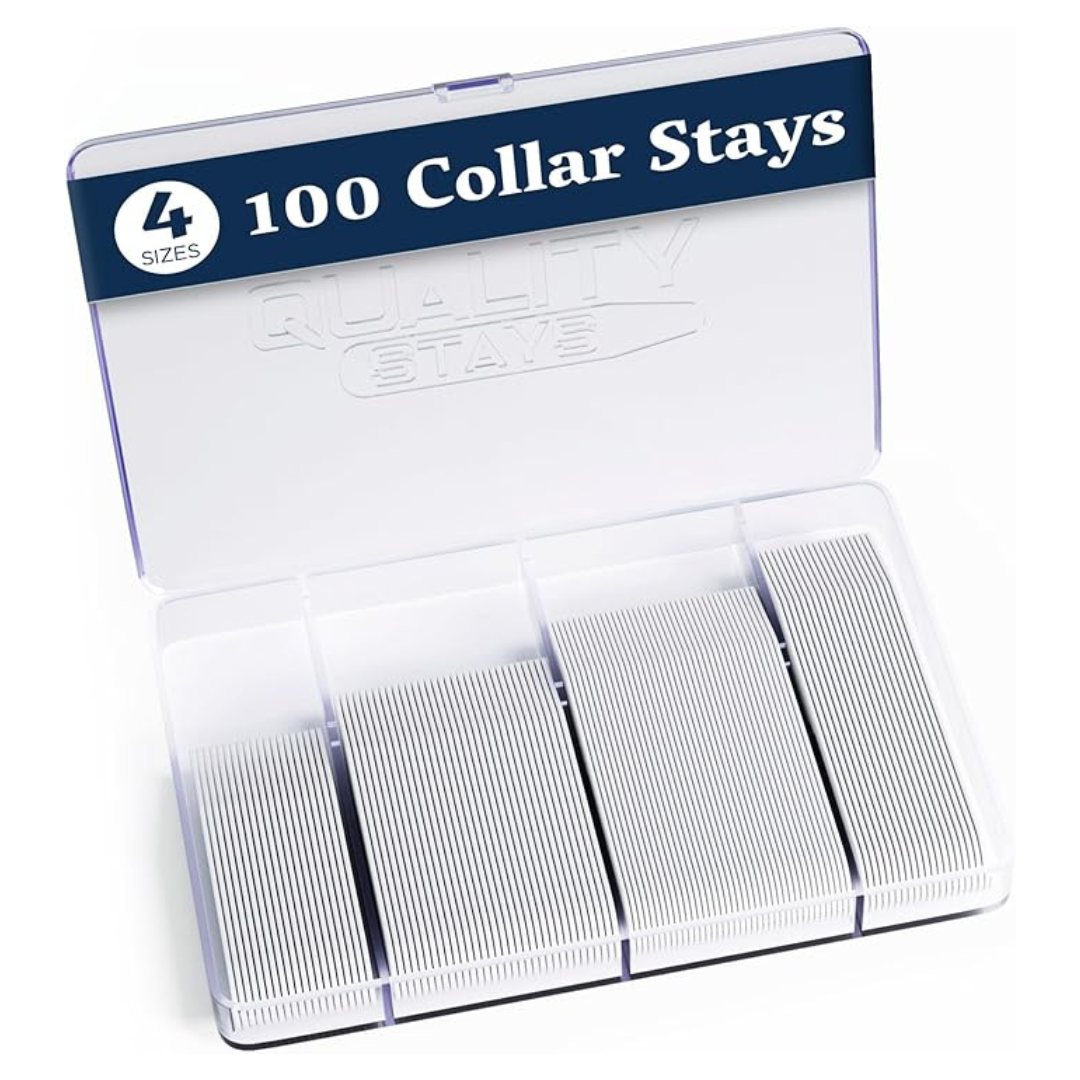 100-Piece Men's Durable Plastic Collar Stays (White-Flip, Variety Pack)