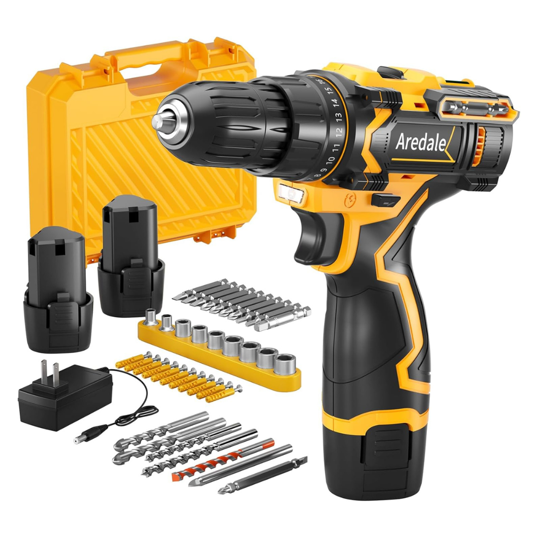 Aredale 12V Cordless Drill Set W/ 2 Batteries, Charger, Toolbox & LED