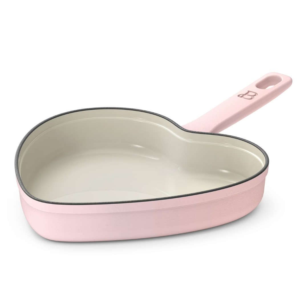 Beautiful 10'' Enameled Cast Iron Heart Skillet (Pink)