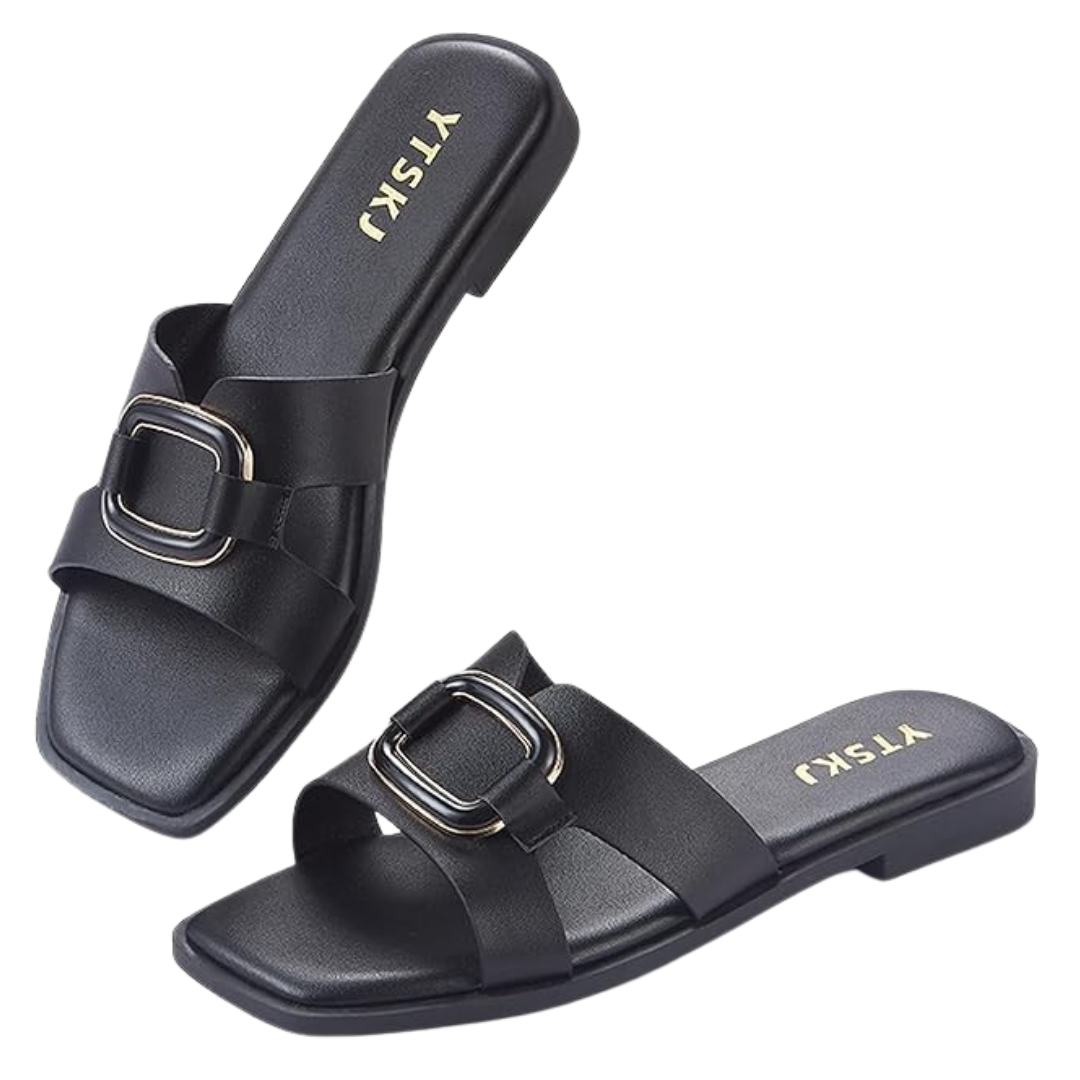 YTSKJ Women's Slip-On Flat Sandals With Metal Detail (Various)
