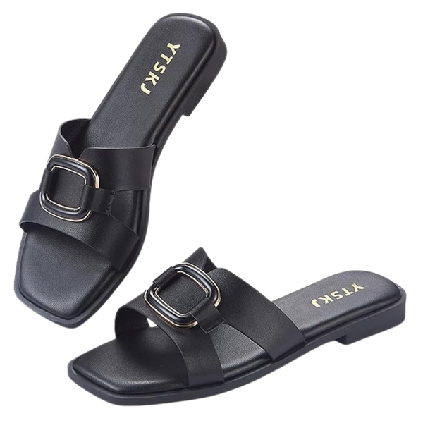 YTSKJ Women's Slip-On Flat Sandals With Metal Detail (Various)
