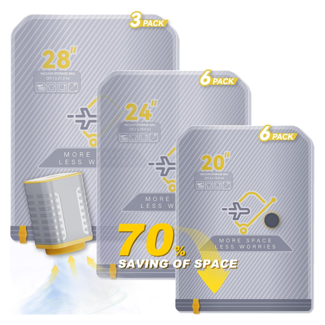 15-Pack Viokei Vacuum Storage Bags With Pump (20'', 24'' & 28'')