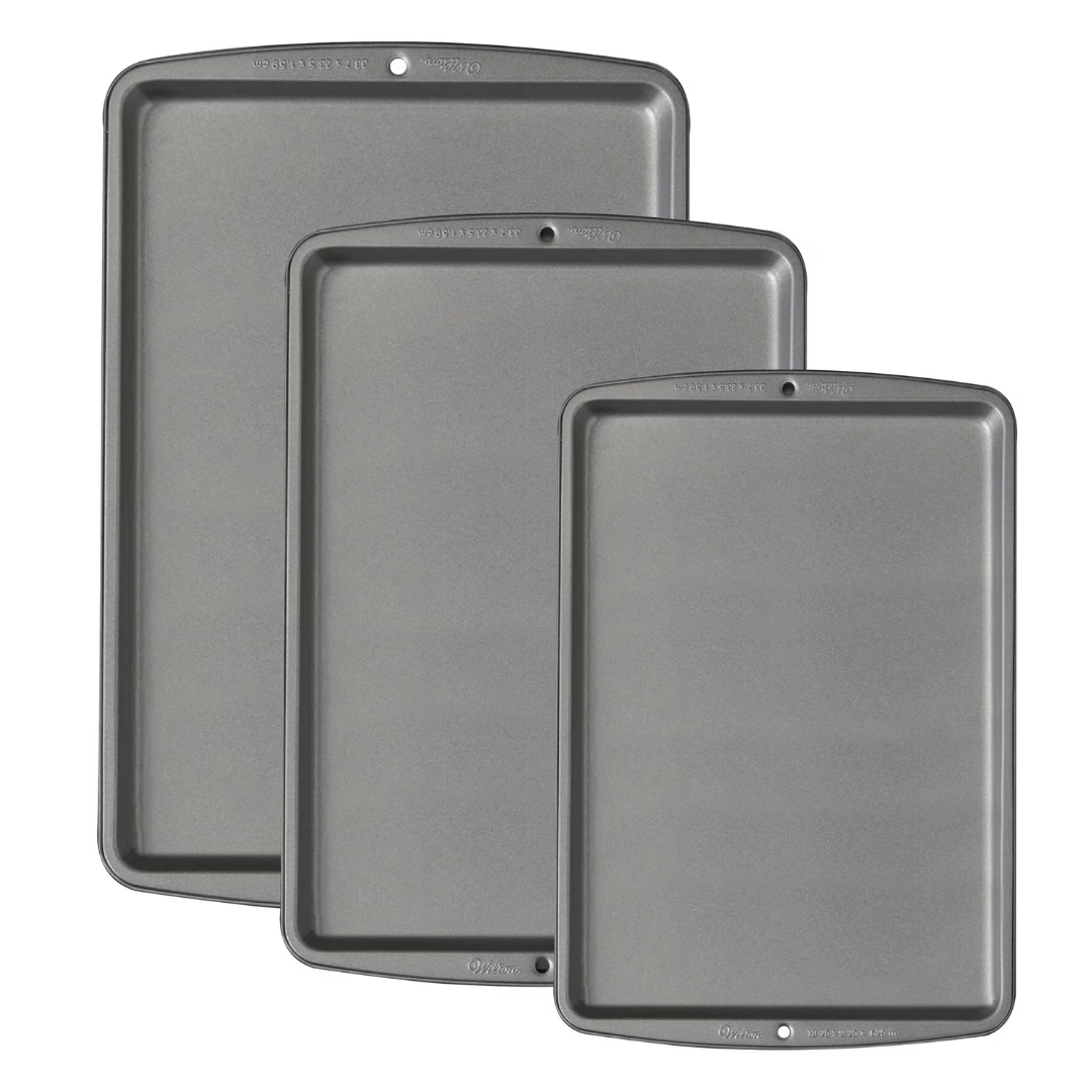 3-Piece Wilton Premium Non-Stick Cookie Sheet Pan Bakeware Set