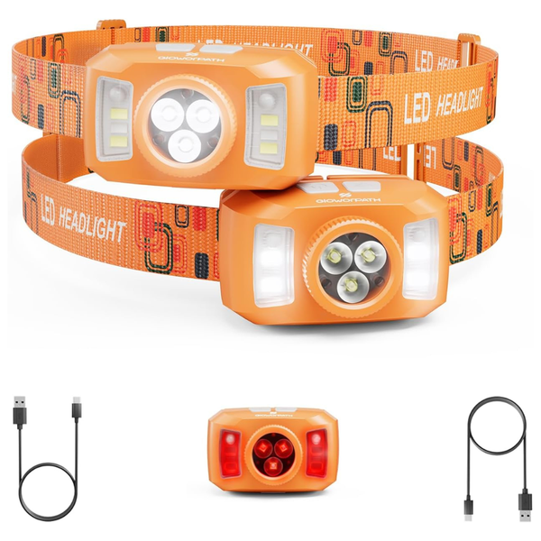 2-Pack Rechargeable Ultra Bright LED Headlamp With Sensor