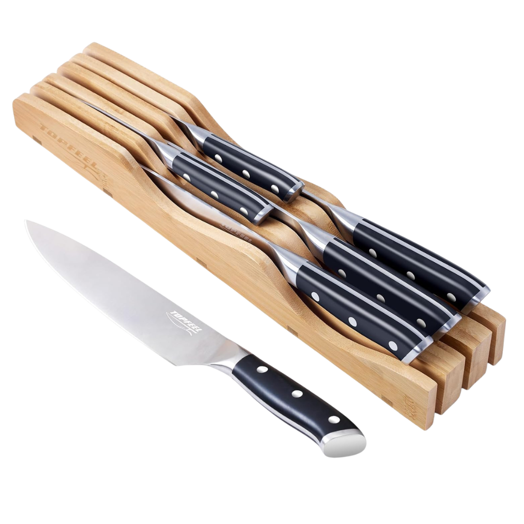 6-Piece Stainless Steel Kitchen Knife Set With In-Drawer Organizer