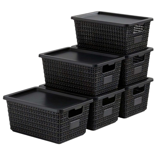 6-Pack Plastic Storage Bins With Lids