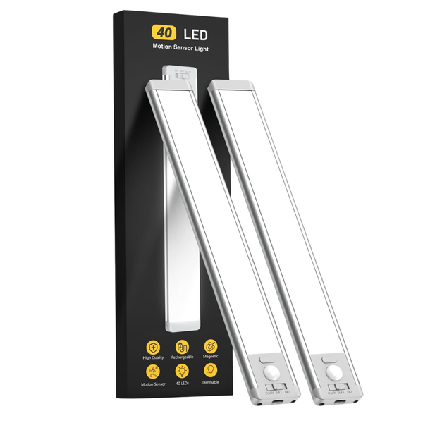 2-Pack 10" 40 LED Motion Sensor Magnetic Dimmable Closet Lights (White Light)