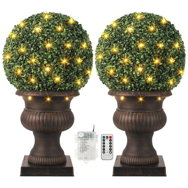 2-Piece 20" Garvee Artificial Plant Topiary Ball with Light