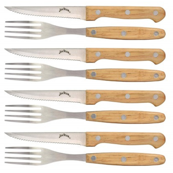 8-Piece Jim Beam Stainless Steel w/ Wooden Handle Knife & Fork Set