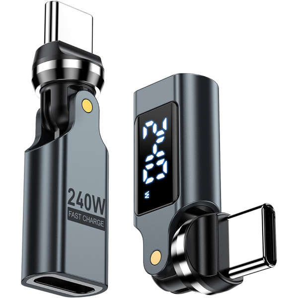 2 Pack USB C 90 Degree Adapter with LED Digital Display