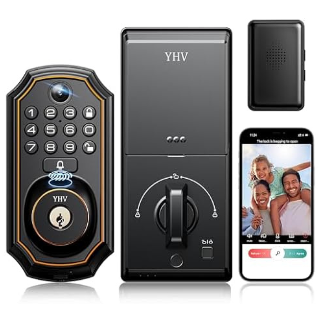 Keyless Smart Deadbolt Lock with Fingerprint, Keypad & Camera
