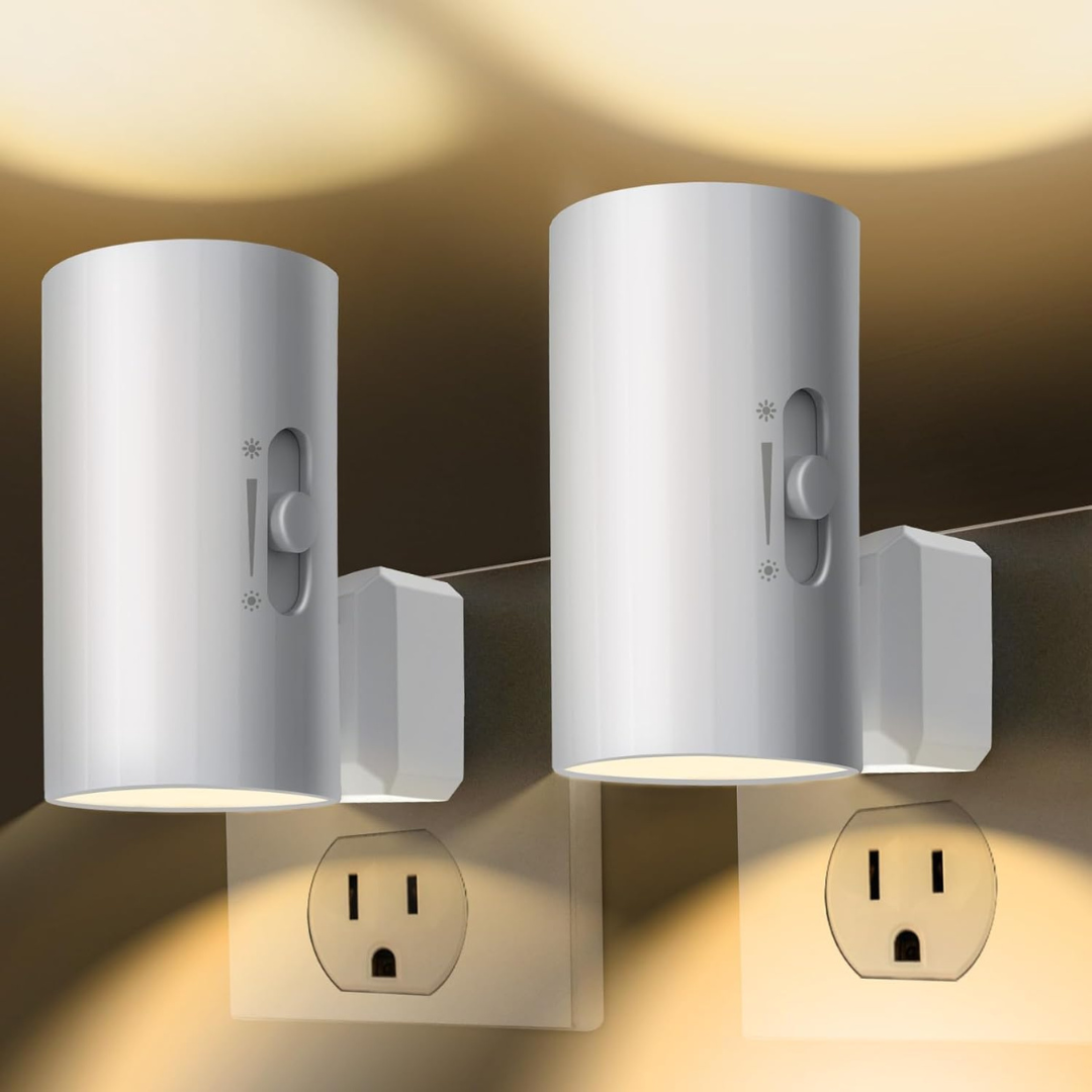 2-Pack Dimmable LED Night Lights with Dusk to Dawn Sensor