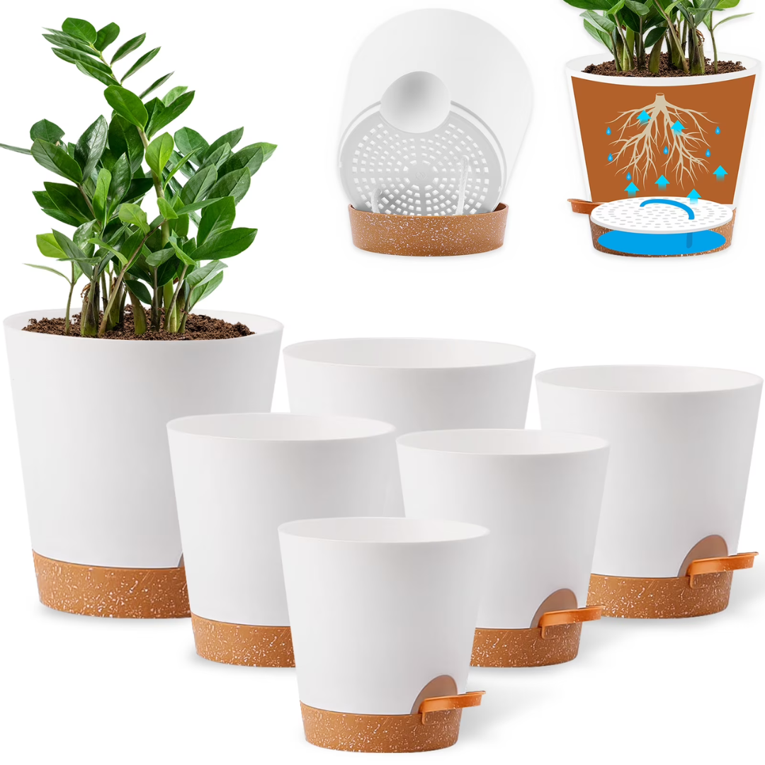 6-Pack Remiawy Self Watering Outdoor Plant Pots
