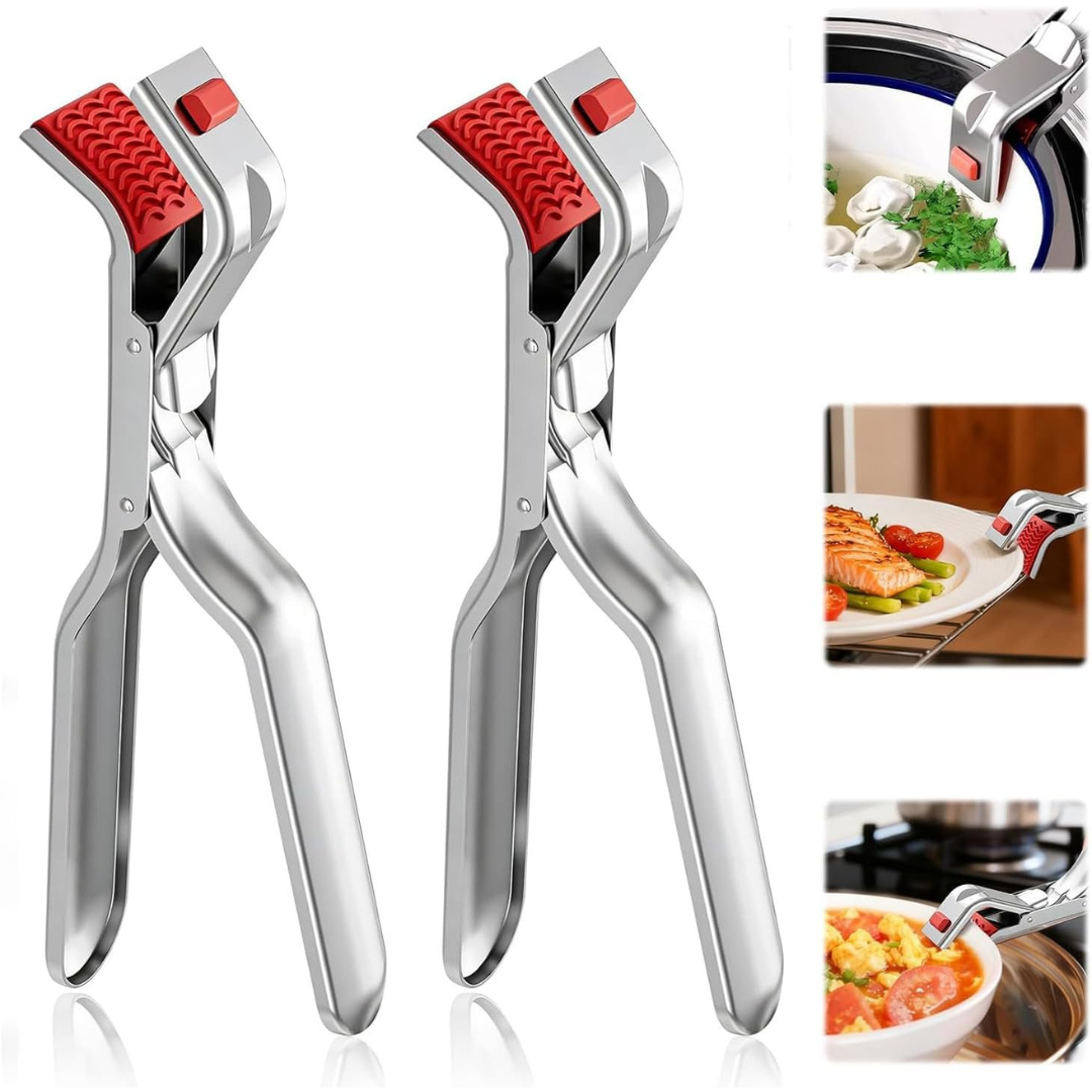 2 Pcs Multi-Function Anti-Scald Stainless Steel Hot Plate Gripper Tongs