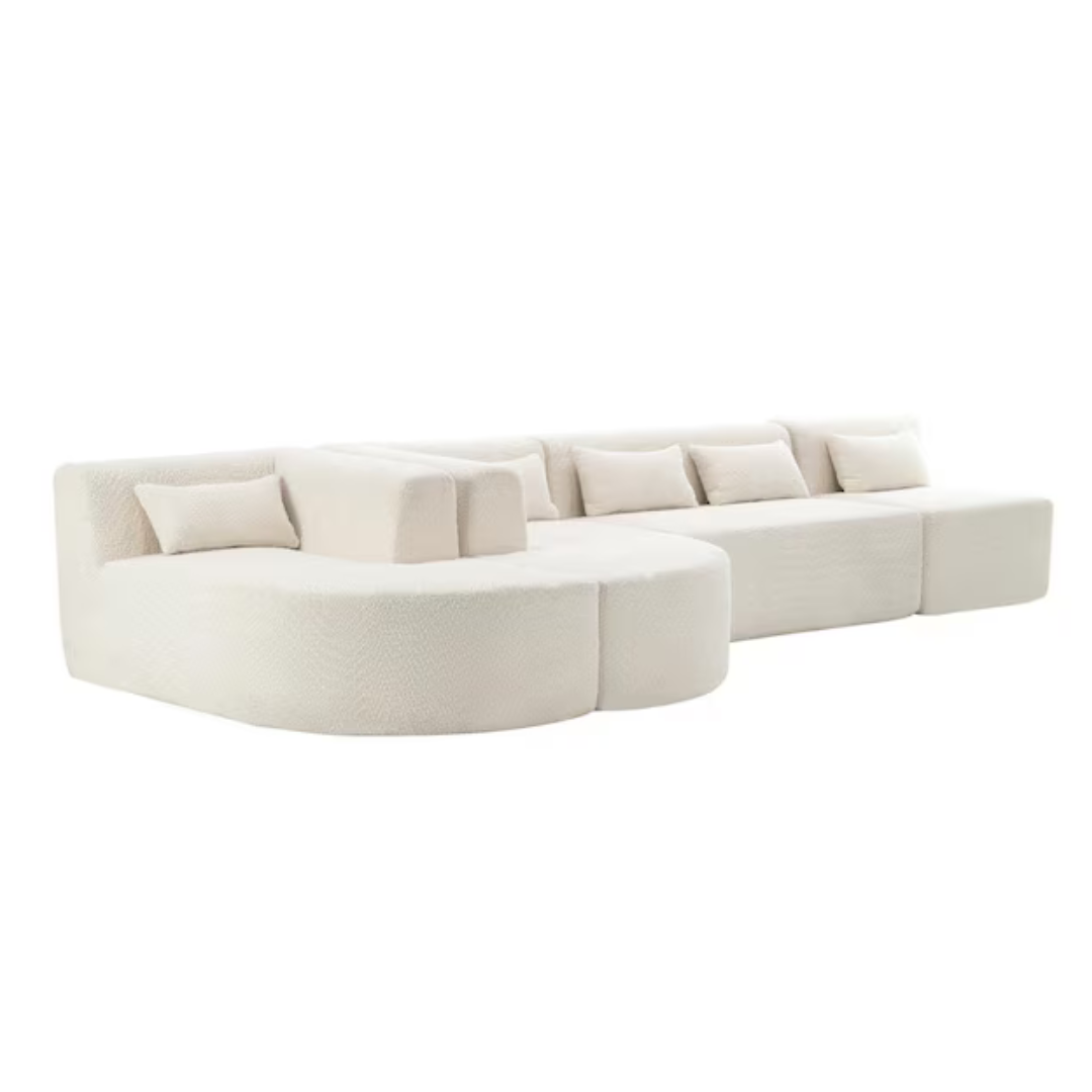 143.7" L-Shaped Straight Arm Boucle Fabric Sofa