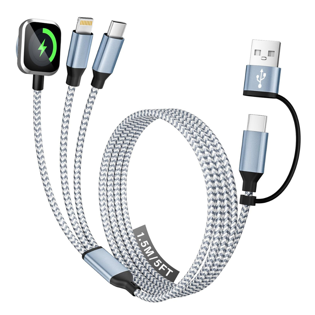 Travel Essentials 3-in-2 Charging Cable W/ Lightning, USB-C & Apple Watch Charger