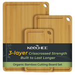 3-Piece Keechee Reversible Bamboo Wood Cutting Board W/ Juice Groove