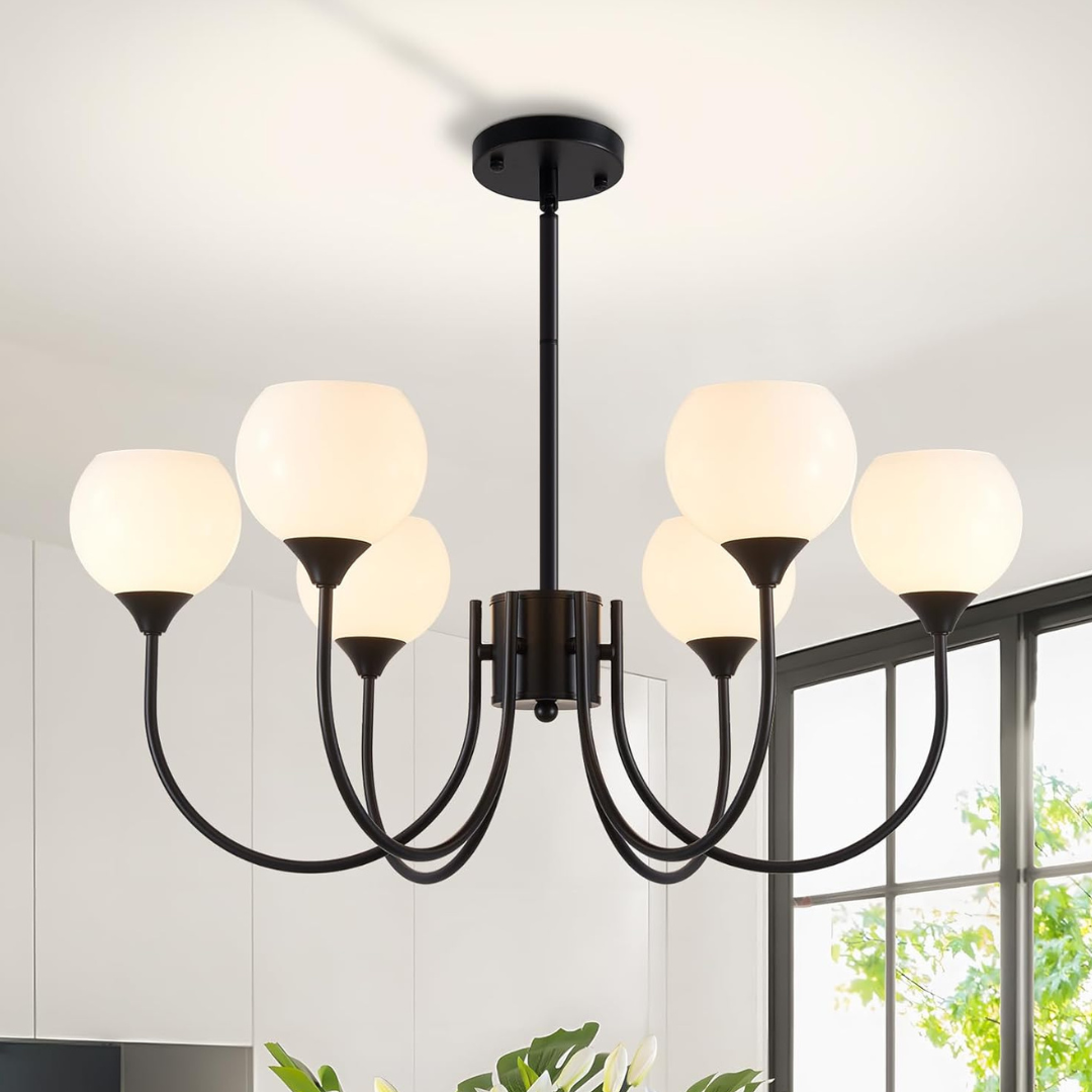 Mid Century Height Adjustable 6-Chandelier Light Fixture