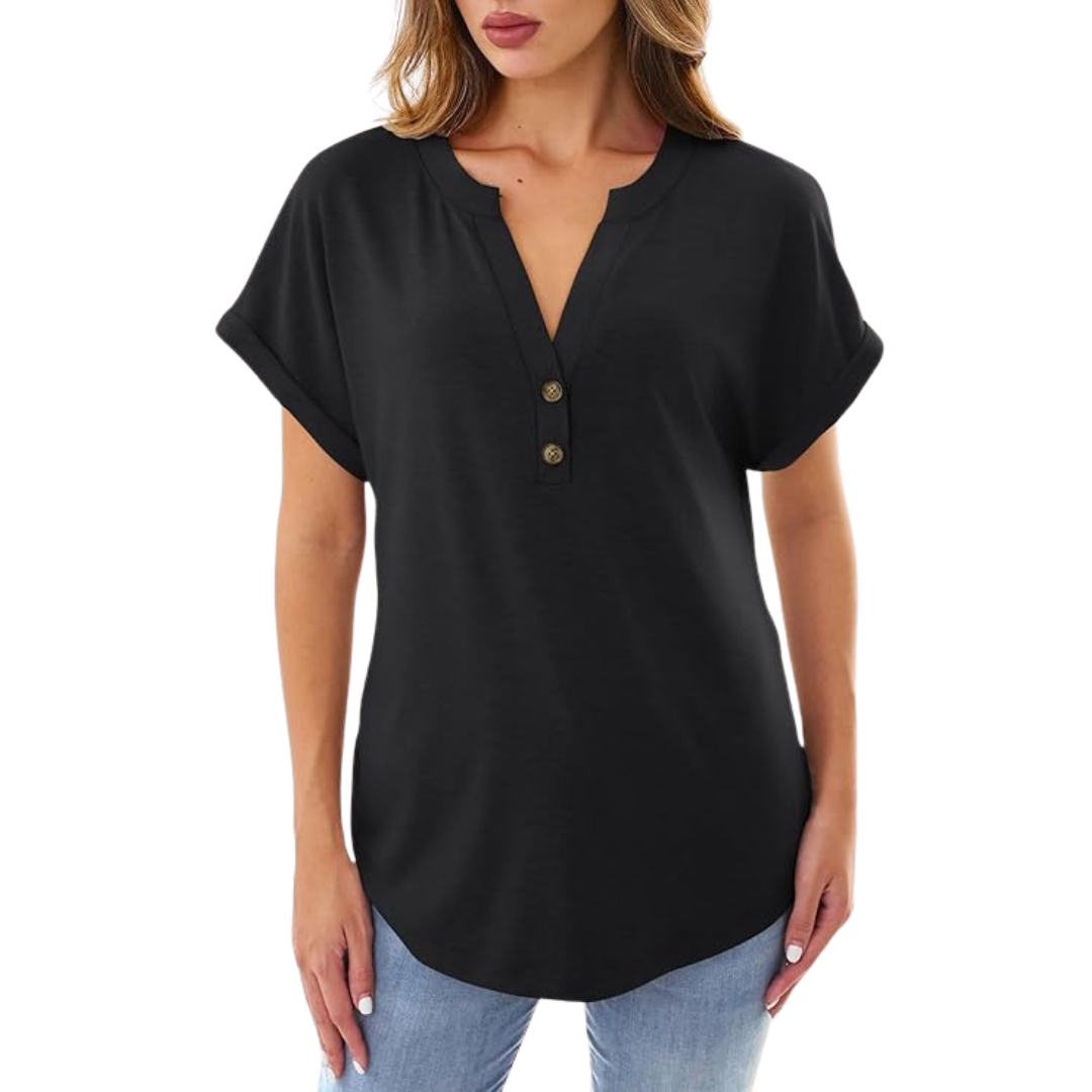 Women's Short Sleeve Workout Henley Summer Trendy T-Shirts (Various Colors)